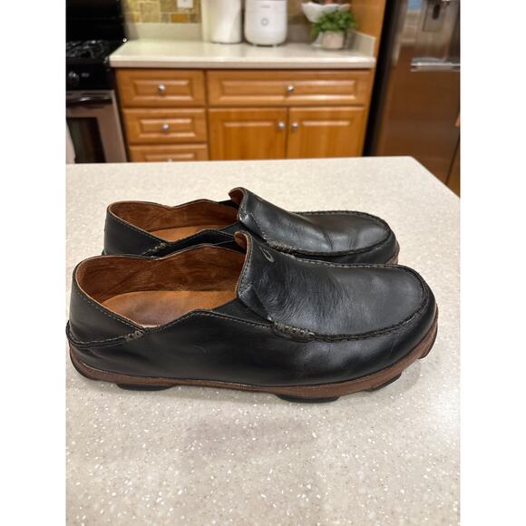 Olukai Moloa Slip-On Loafer Slipper Shoes Men's 10M Black Waxed Nubuck Leather - Picture 8 of 10